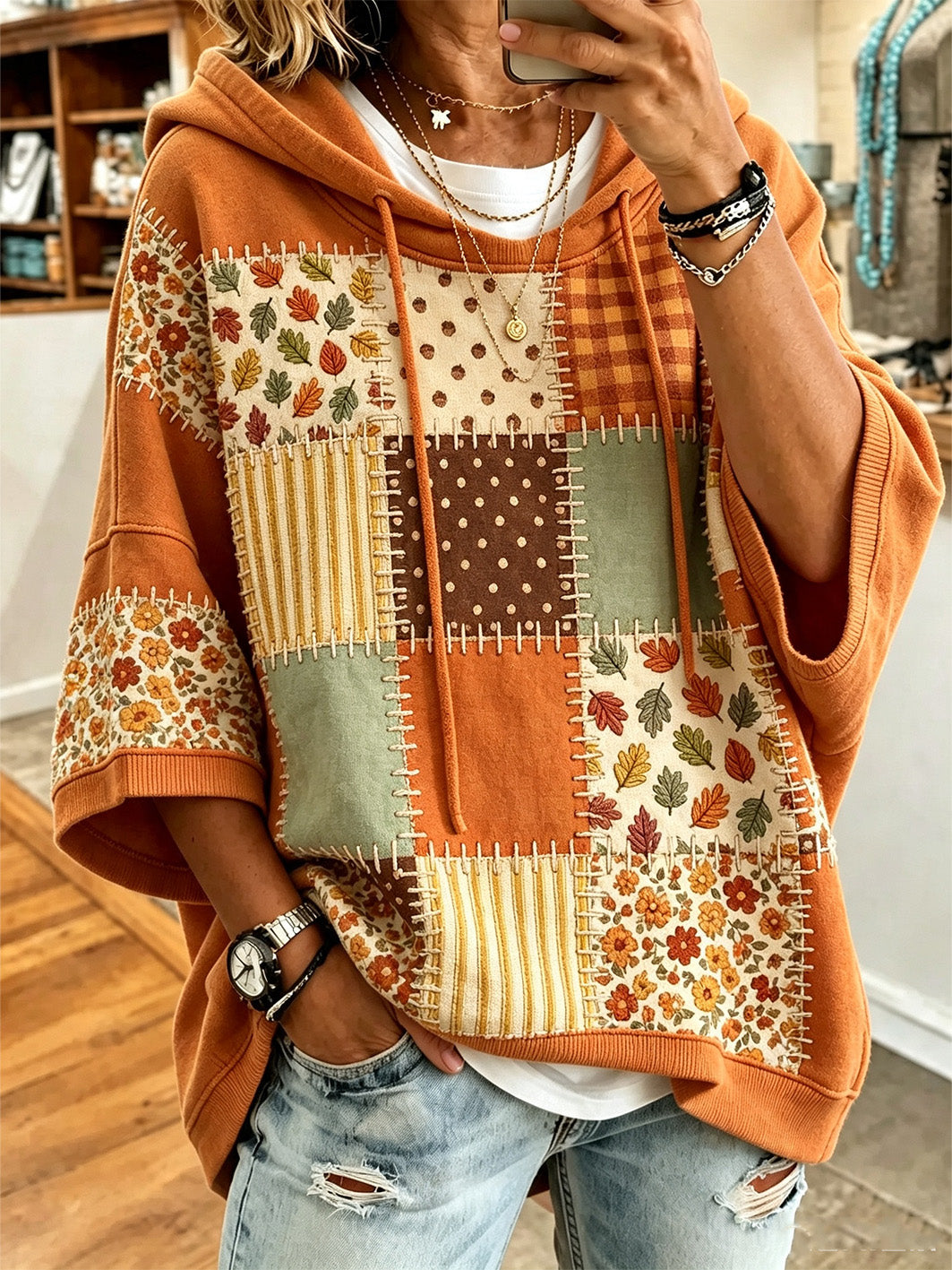 CORINA | AUTUMN LEAF PATCHWORK OVERSIZED HOODIE