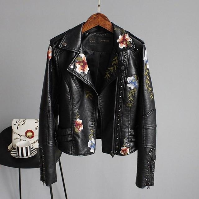 Minerva | Leather Jacket with Embroidery