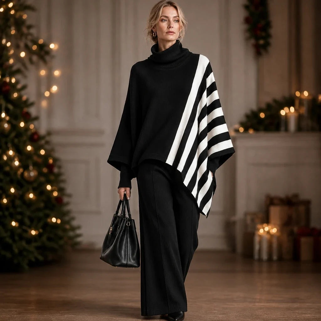 Striata – Asymmetric Striped Turtleneck Sweater