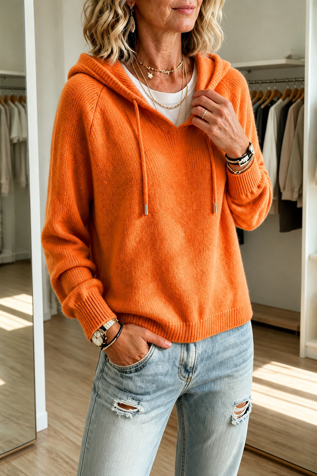 Hushwell – Drawstring Hood Knit Pullover