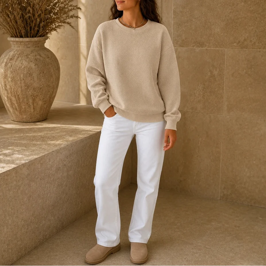 Waffle & Wear – Waffle-Knit Crew-Neck Top