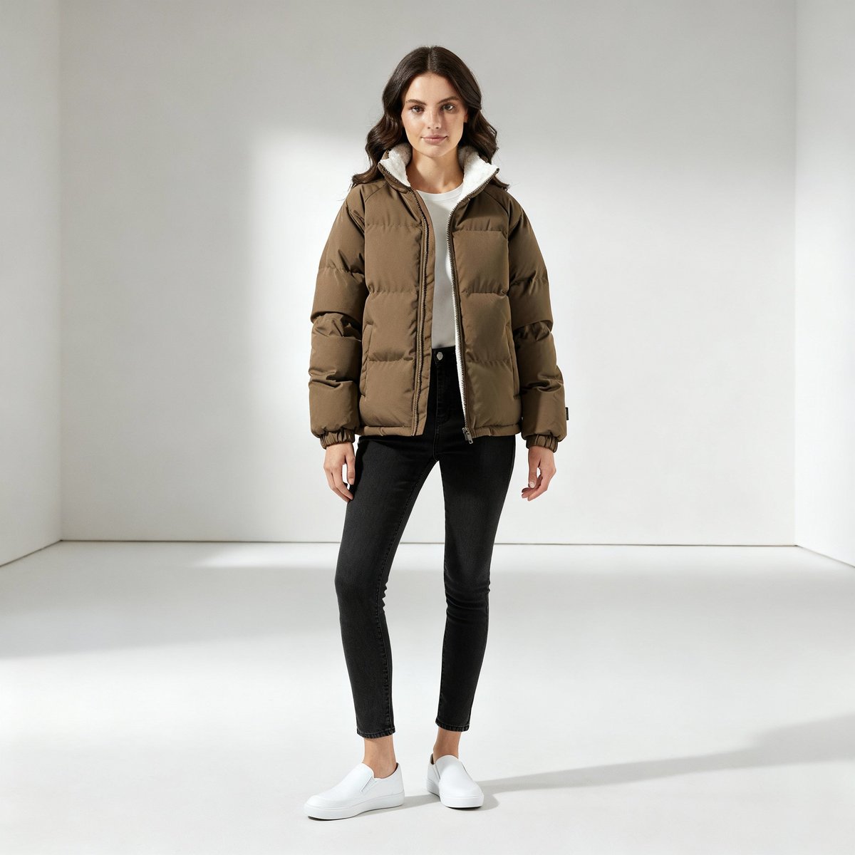 Women's Hooded Puffer Jacket with Fleece Lining